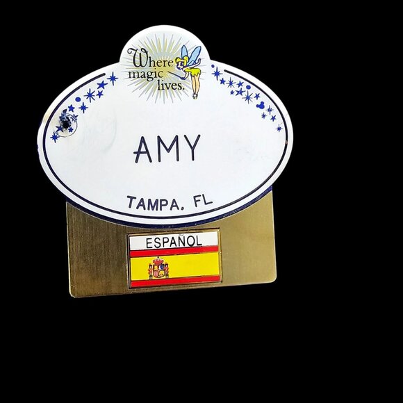 BUNDLE Tinkerbell Walt Disney World Cast Member Name Tag Pin AMY Tampa Espanol - Picture 2 of 8
